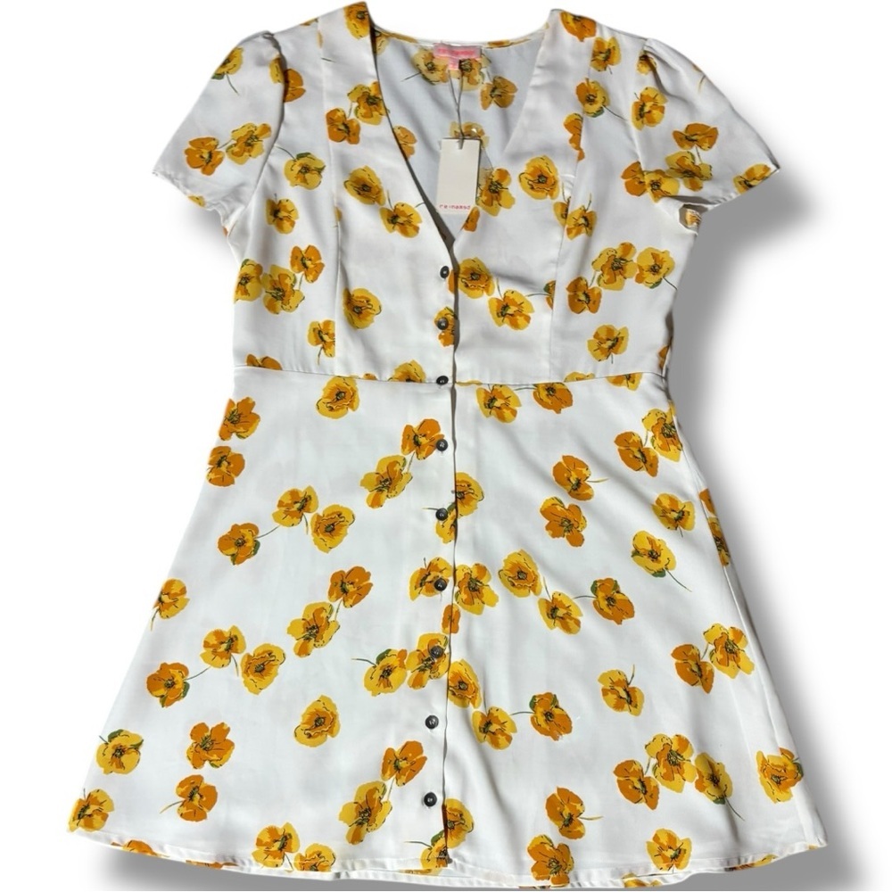 re:named New With Tags V-neck White Mini Dress with Yellow Floral Accents - Picture 8 of 16